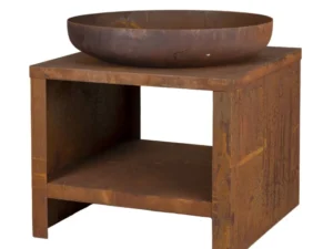Esschert Design Bol de foc cu raft depozitare lemne, ruginiu, 62 cm