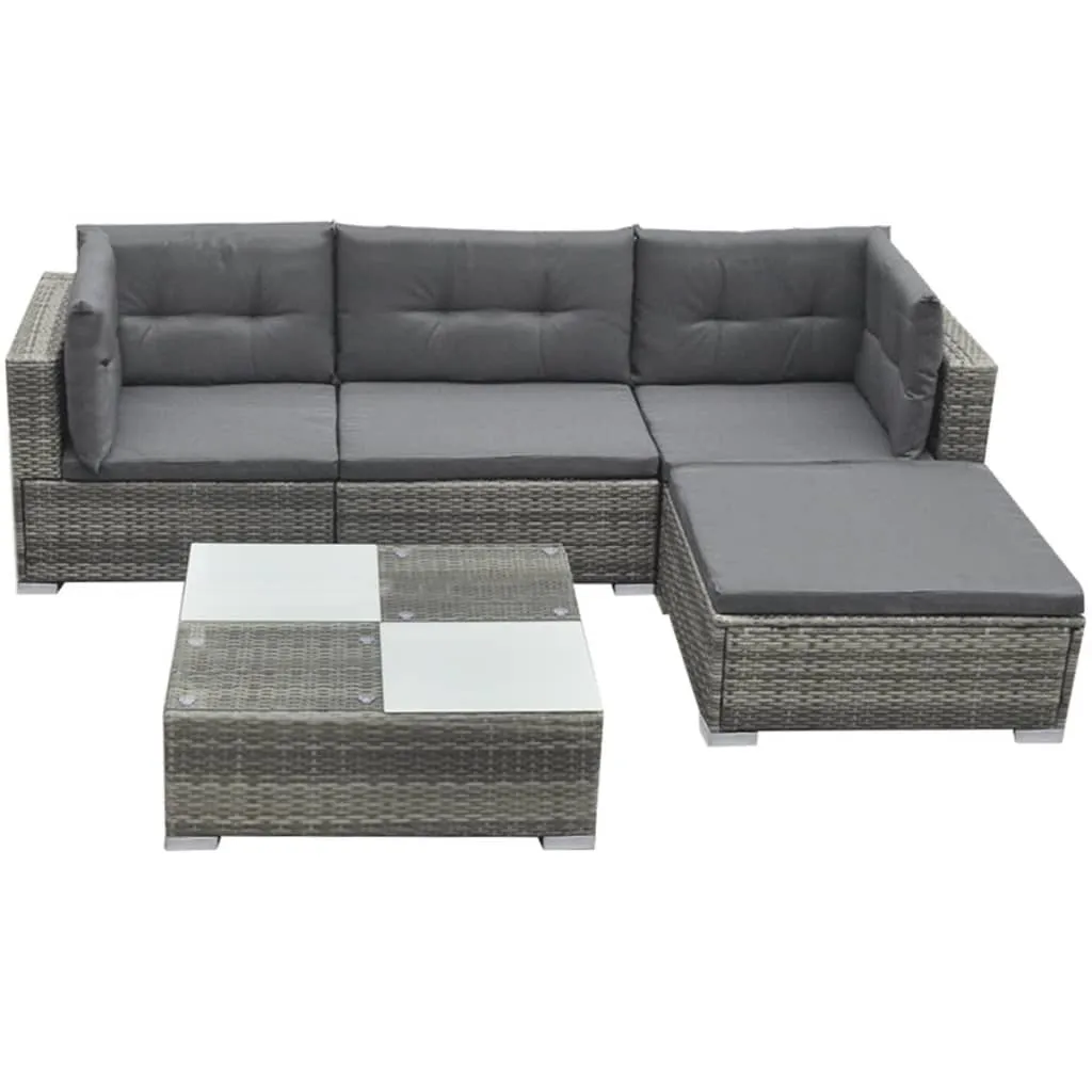 Set mobilier de grădină cu perne, 5 piese, gri, poliratan - imagine 2