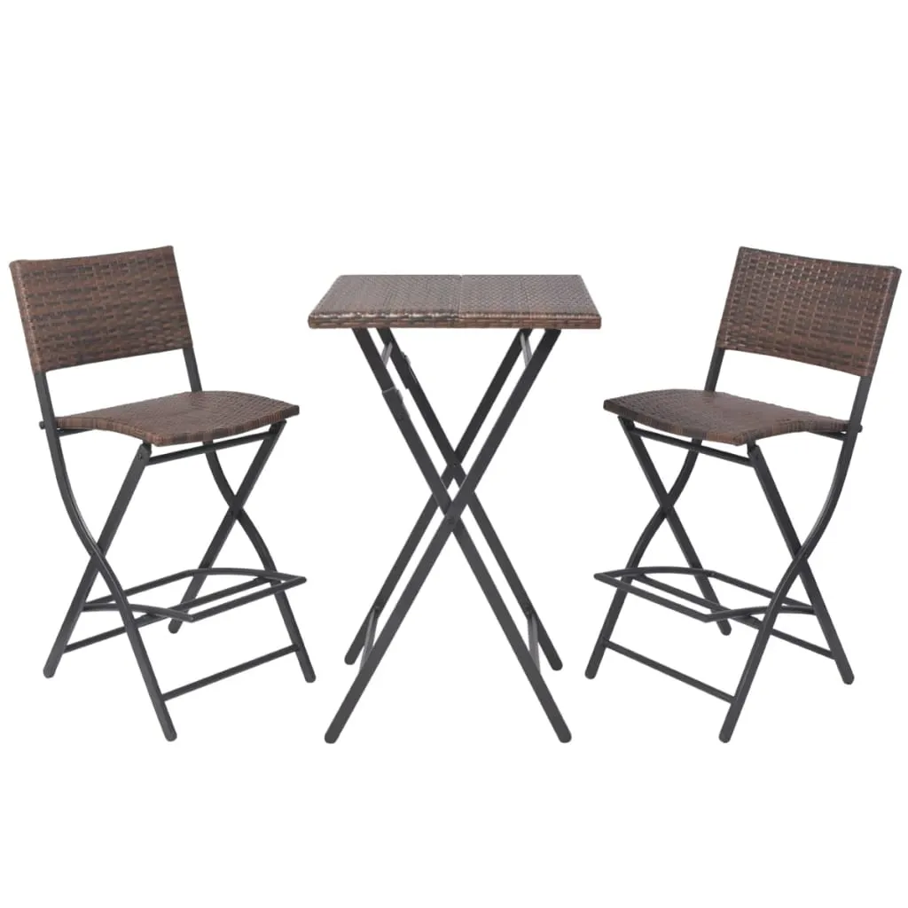 Set mobilier bistro pliabil, 3 piese, maro, oțel și poliratan - imagine 3