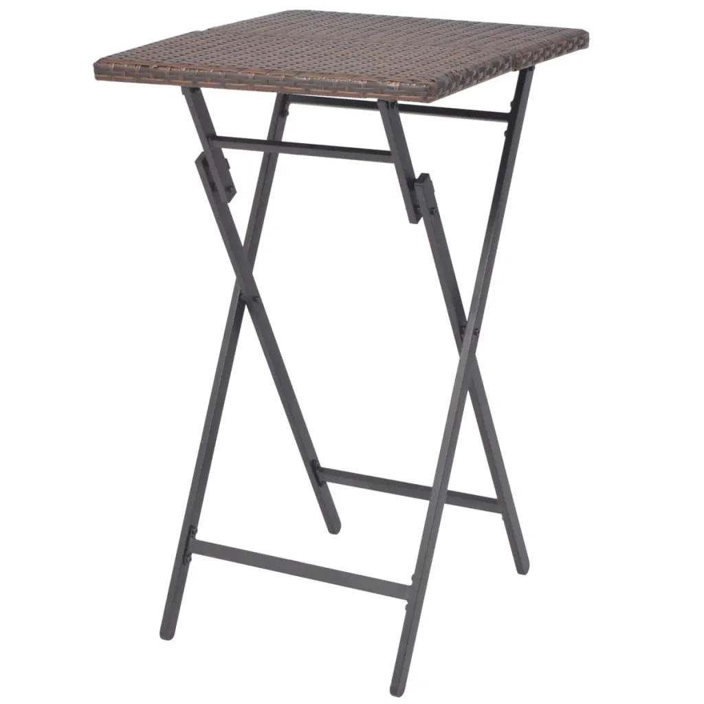 Set mobilier bistro pliabil, 3 piese, maro, oțel și poliratan - imagine 4