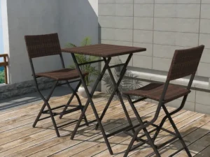 Set mobilier bistro pliabil, 3 piese, maro, oțel și poliratan