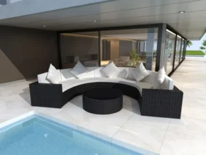 Set mobilier de grădină cu perne, 6 piese, negru, poliratan