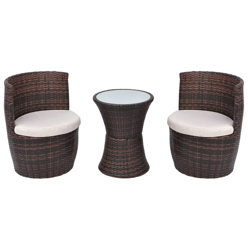 Set mobilier bistro cu perne, 3 piese, maro, poliratan - imagine 2