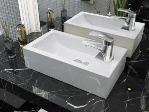 Chiuvetă ceramică dreptunghiulară cu preaplin 46x25,5x12 cm alb