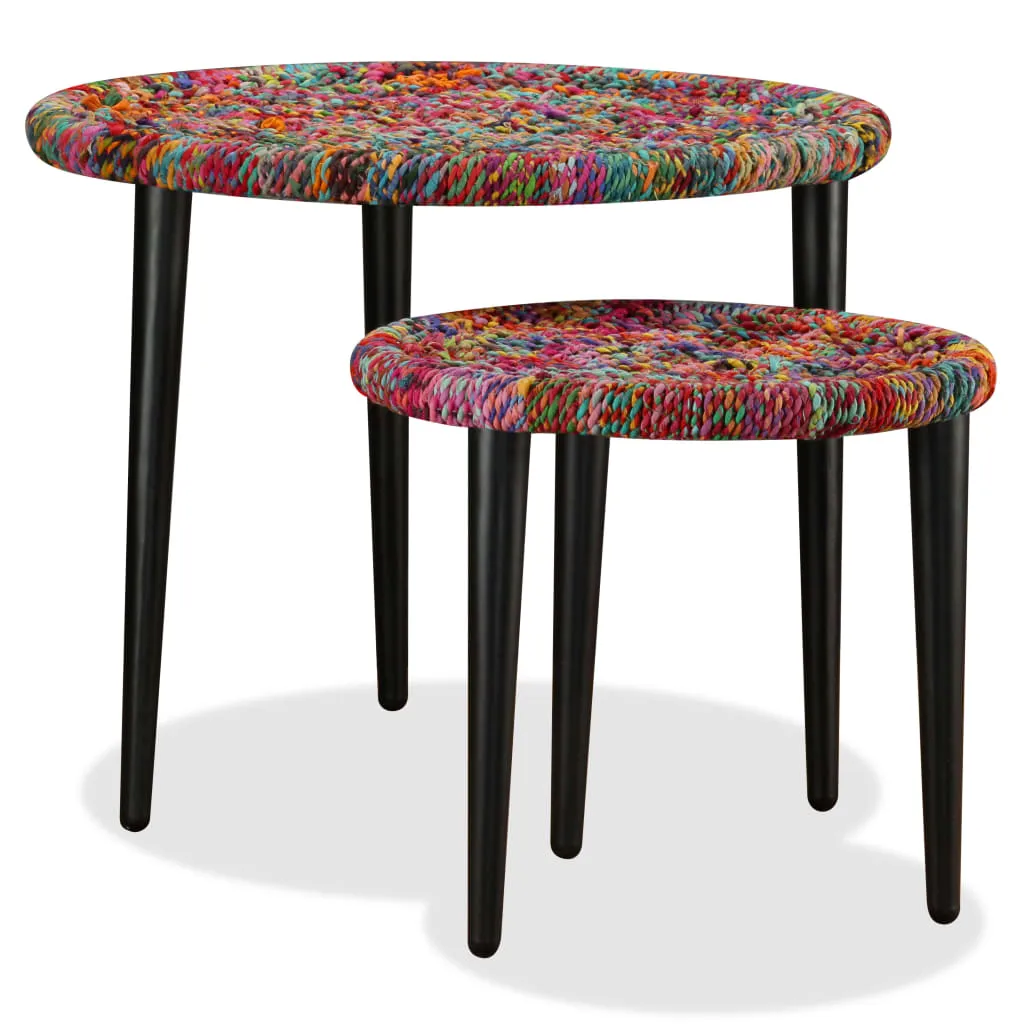 Set măsuțe cafea, 2 buc., detalii chindi împletite, multicolor - imagine 4