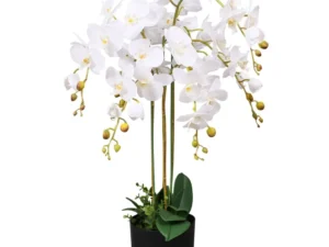 Plantă artificială orhidee cu ghiveci, 75 cm, alb