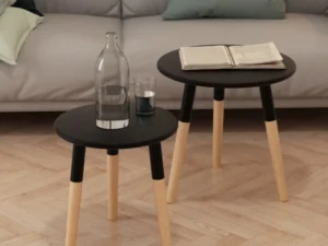 Set masă laterală 2 piese, lemn masiv de pin, negru