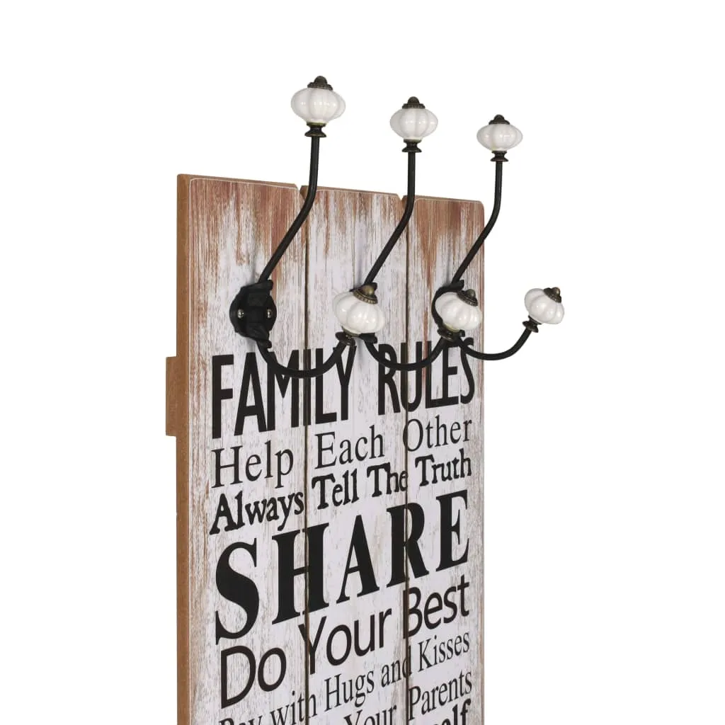 Cuier de perete cu 6 cârlige, 120 x 40 cm, FAMILY RULES - imagine 3