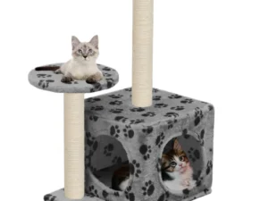 Ansamblu pisici turnuri de sisal gri 60 cm imprimeu cu lăbuțe