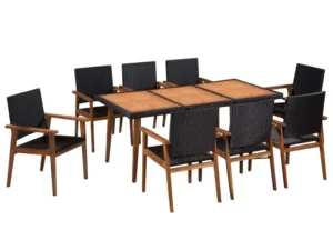 Set mobilier de exterior, 9 piese, negru și maro, poliratan