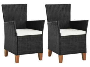 Scaune de exterior cu perne, 2 buc., negru, poliratan