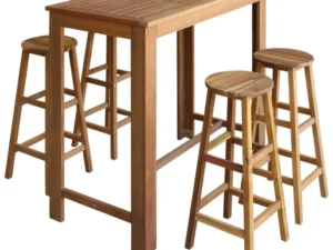 Set masă și scaune de bar, 5 piese, lemn masiv de acacia