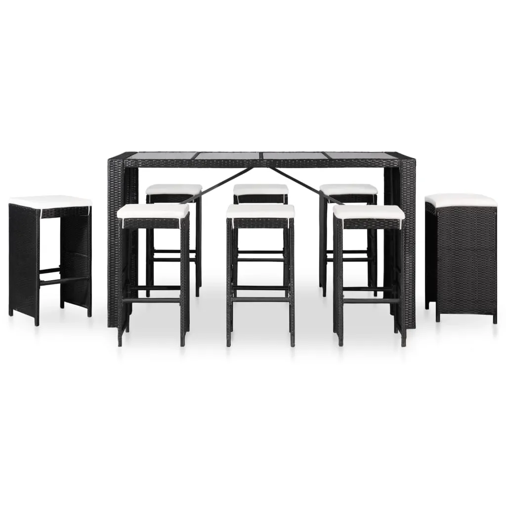 Set de masă și scaune de exterior, 9 piese, negru, poliratan - imagine 2