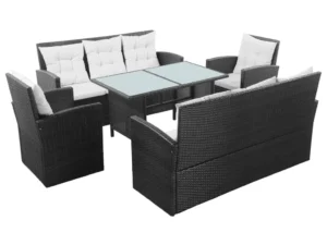 Set mobilier de grădină cu perne, 5 piese, negru, poliratan