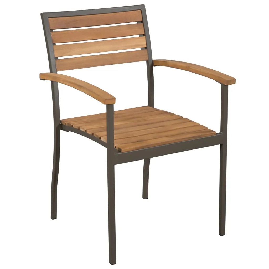 Set mobilier de exterior, 5 piese, lemn masiv de acacia și oțel - imagine 3