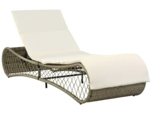 Șezlong de plajă cu pernă, gri, poliratan