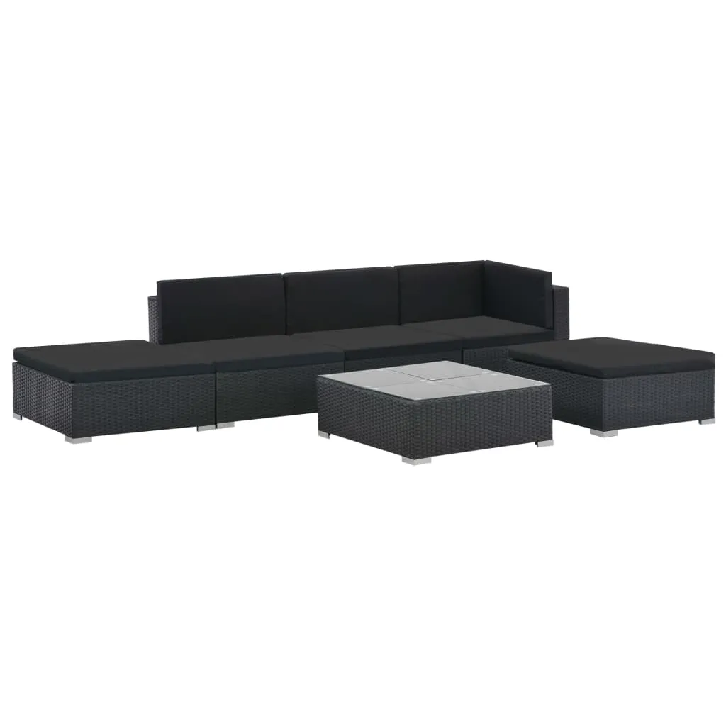 Set mobilier de grădină cu perne, 6 piese, negru, poliratan - imagine 3