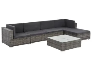 Set mobilier de grădină cu perne, 6 piese, gri, poliratan
