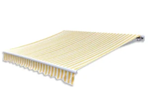 Copertină pliabilă, acționare manuală, 300 cm, galben/alb