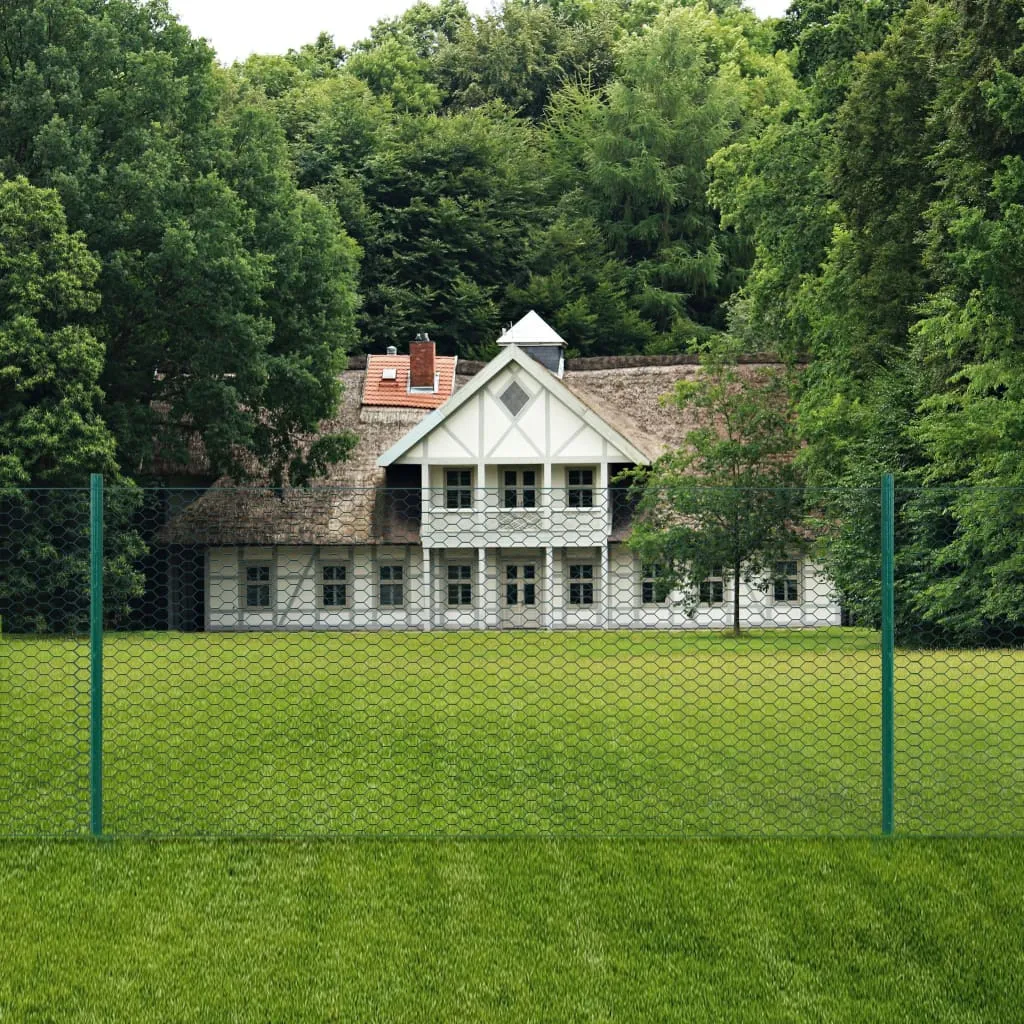 Gard din plasă de sârmă cu stâlpi, verde, 25 x 0,75 m, oțel - imagine 2
