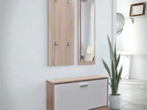 Set dulap pantofi 3 în 1 din lemn, stejar și alb