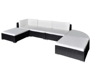 Set mobilier de grădină cu perne, 6 piese, negru, poliratan