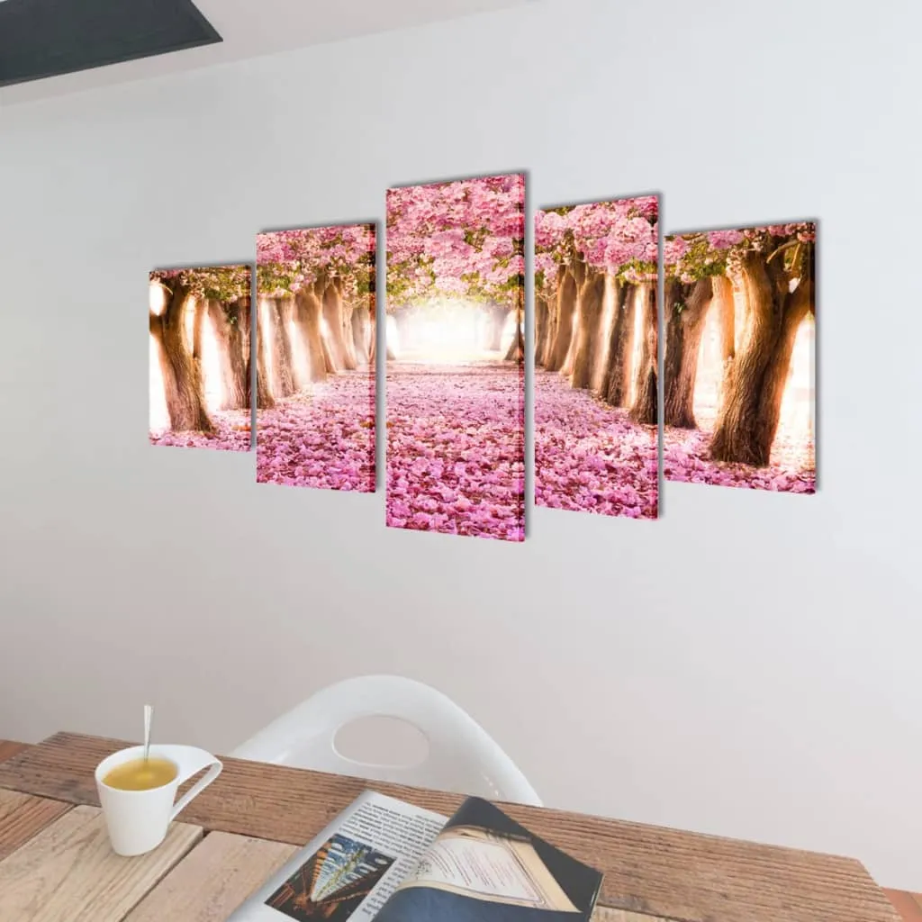 Set tablouri pe pânză, imprimeu cireși înfloriți, 200x100 cm - imagine 2