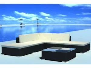 Set mobilier de grădină cu perne, 6 piese, negru, poliratan