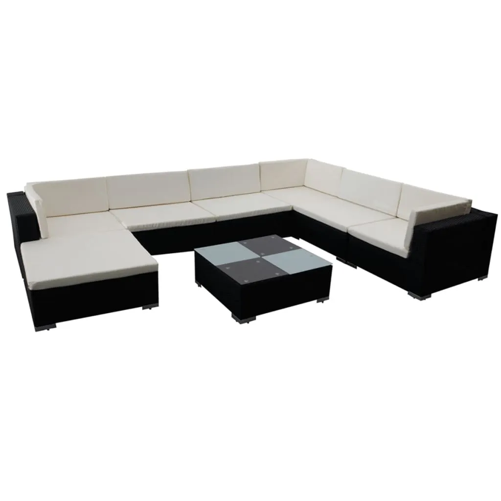 Set mobilier de grădină cu perne, 8 piese, negru, poliratan - imagine 2
