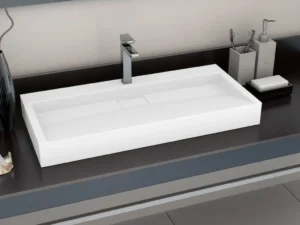 Chiuvetă, alb, 100x46x11cm, conglomerat turnat mineral/marmură