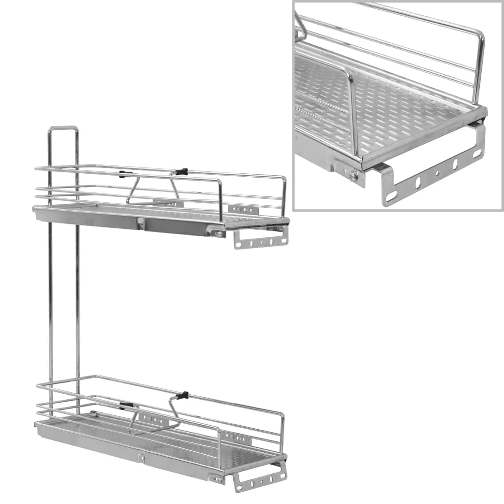 Coș sârmă bucătărie retractabil 2 rafturi argintiu 47x15x54,5cm - imagine 2