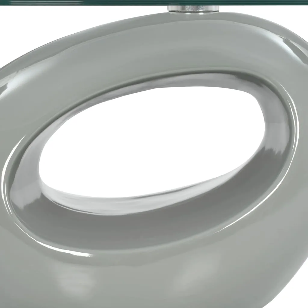 Măsuță de cafea cu blat de sticlă oval, gri lucios - imagine 4