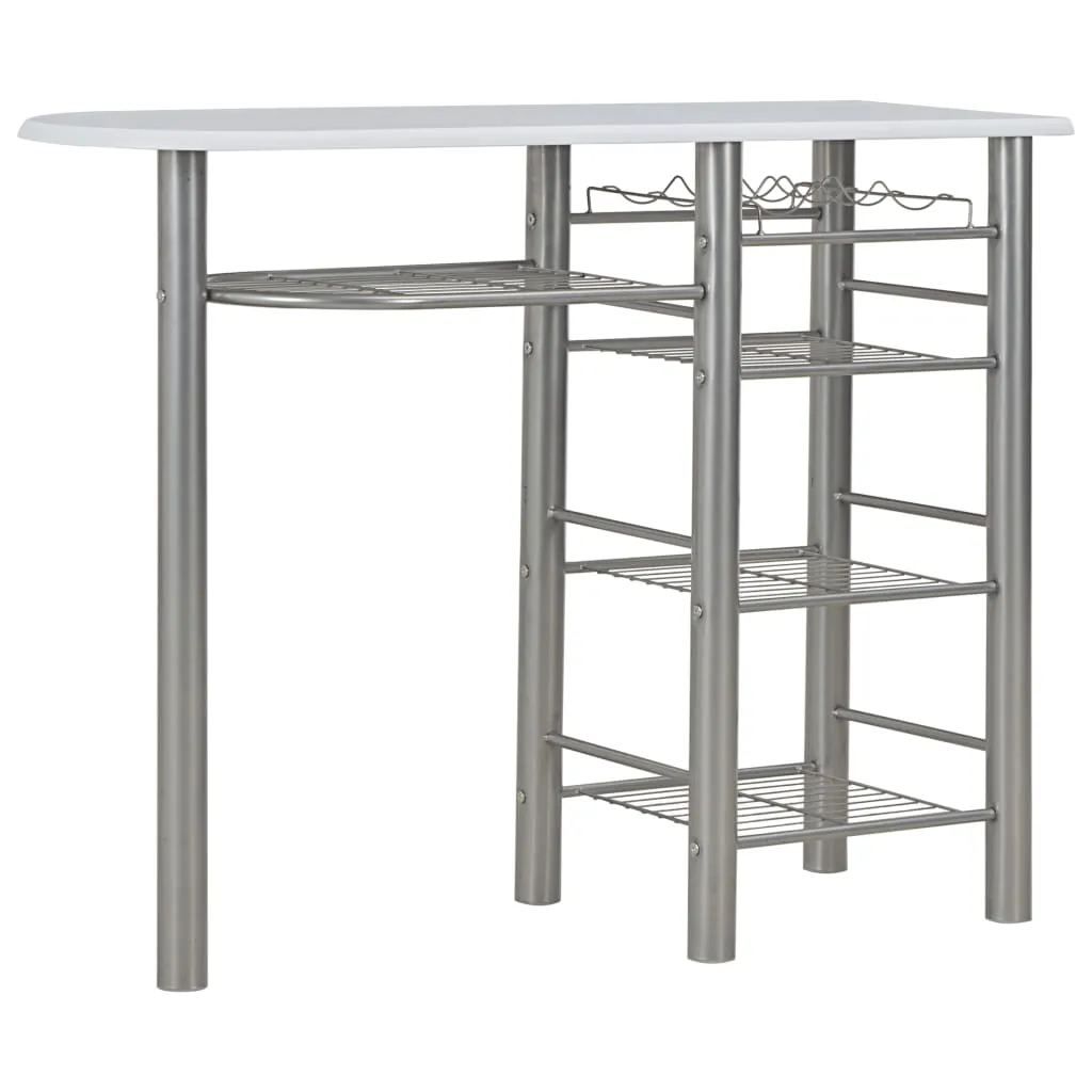 Set mobilier de bar, cu rafturi, 3 piese, alb, lemn și oțel - imagine 3
