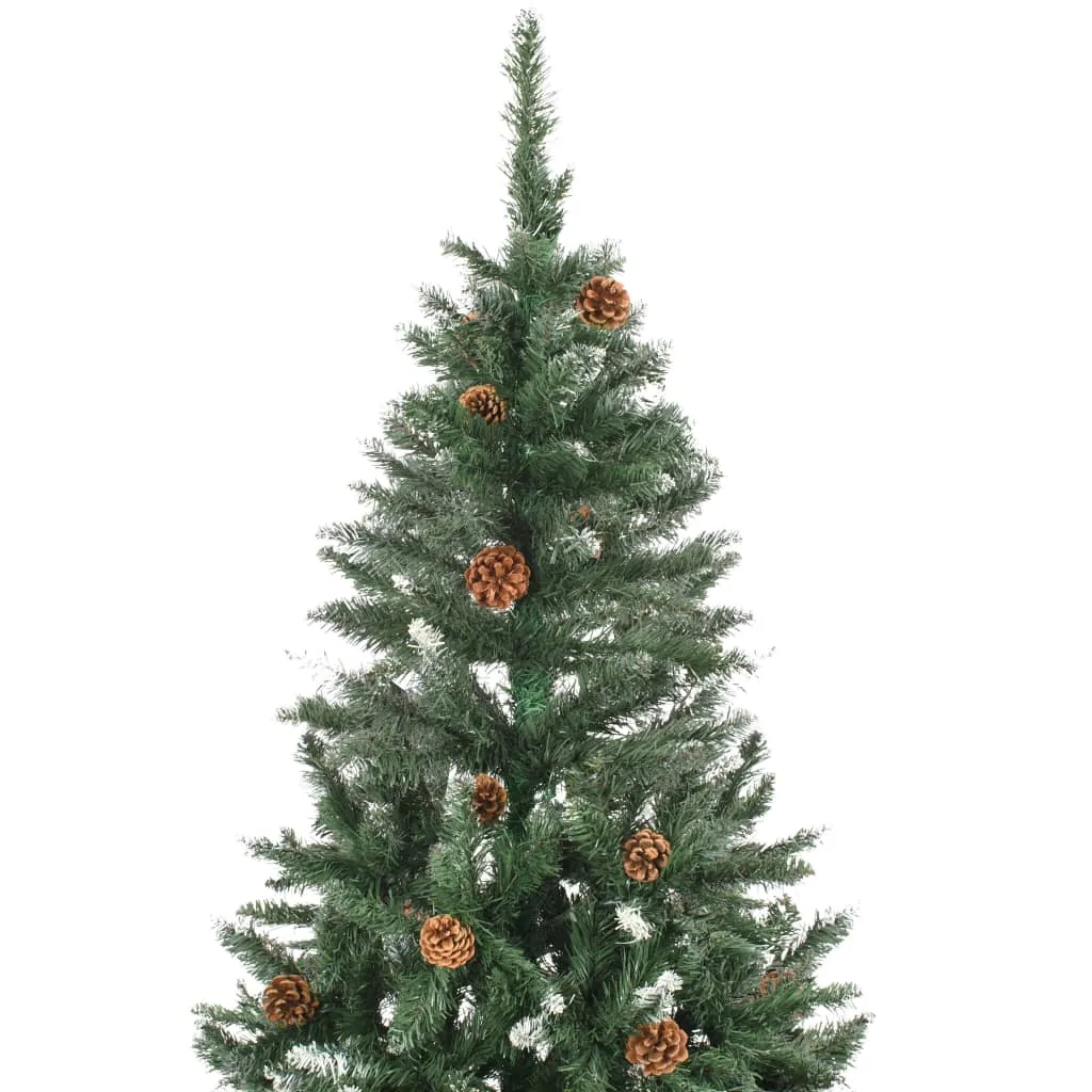 Brad de Crăciun artificial cu conuri pin și sclipici alb 210 cm - imagine 3