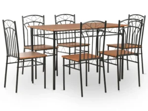 Set mobilier de bucătărie, 7 piese, maro, MDF și oțel