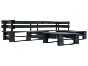 Set mobilier de grădină din paleți, 4 piese, negru, lemn