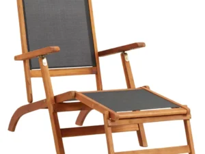 Scaun șezlong de exterior, lemn masiv de acacia și textilenă