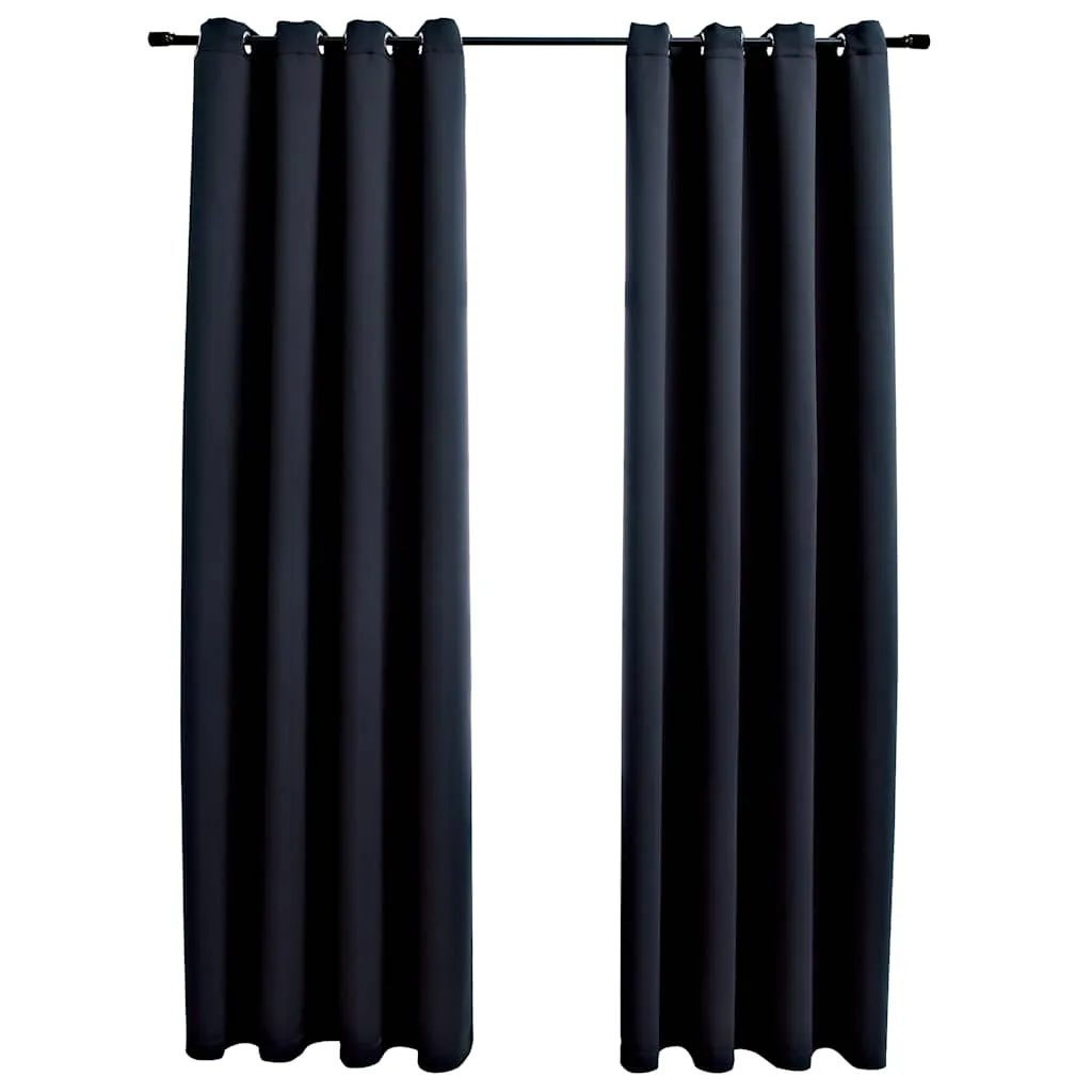 Draperii opace cu inele metalice, 2 buc., negru, 140 x 225 cm - imagine 2