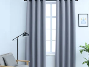 Draperii opace cu inele metalice, 2 buc., gri, 140 x 175 cm