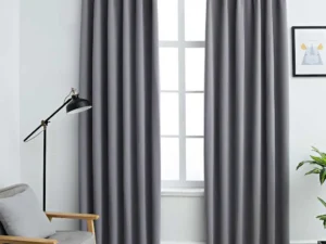 Draperii opace cu cârlige, 2 buc., gri, 140 x 175 cm