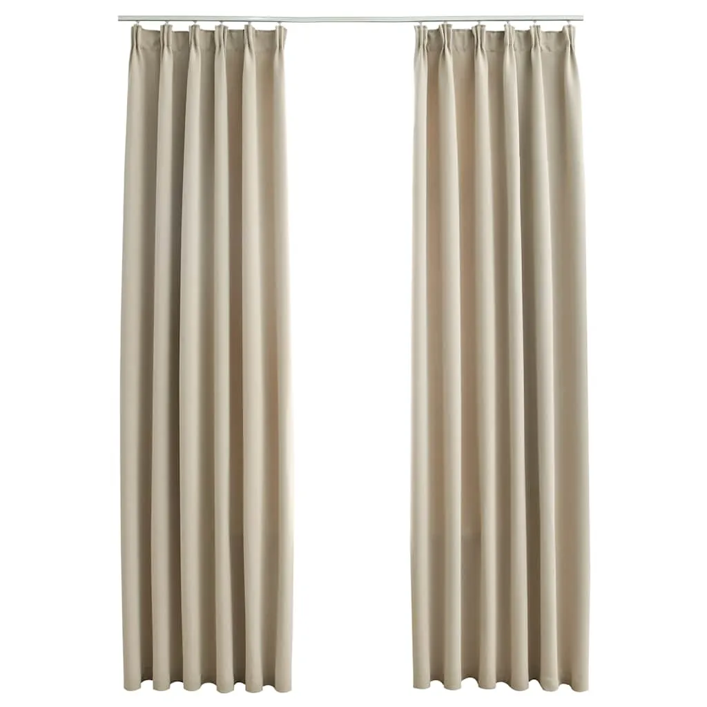 Draperii opace cu cârlige, 2 buc., bej, 140 x 225 cm - imagine 2