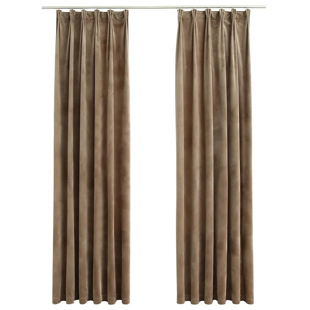 Draperii opace, 2 buc., bej, 140x225 cm, catifea, cu cârlige - imagine 2