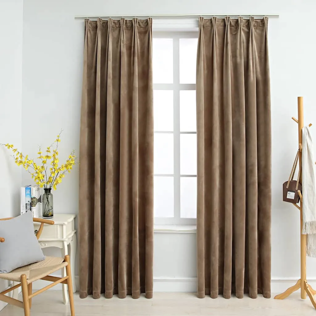 Draperii opace, 2 buc., bej, 140x225 cm, catifea, cu cârlige