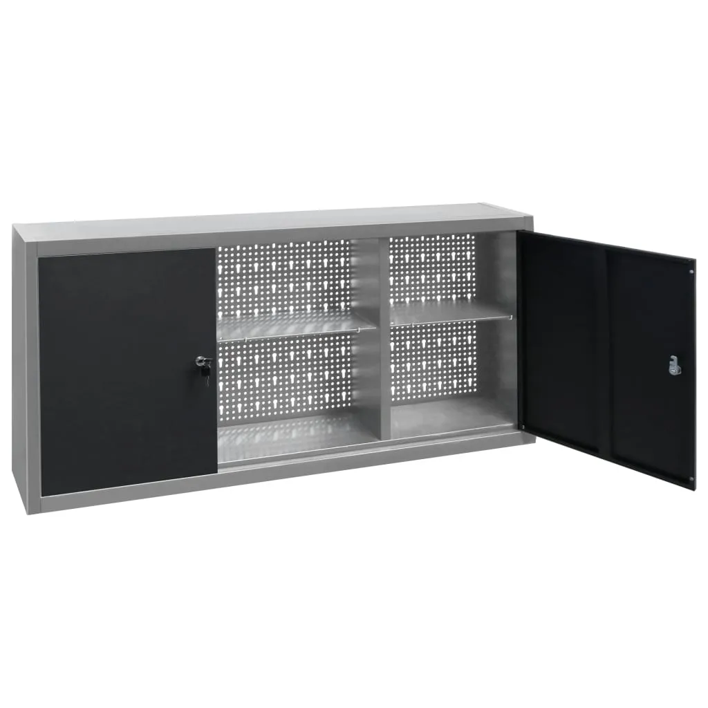 Dulap de perete pentru unelte gri & negru metal stil industrial - imagine 4