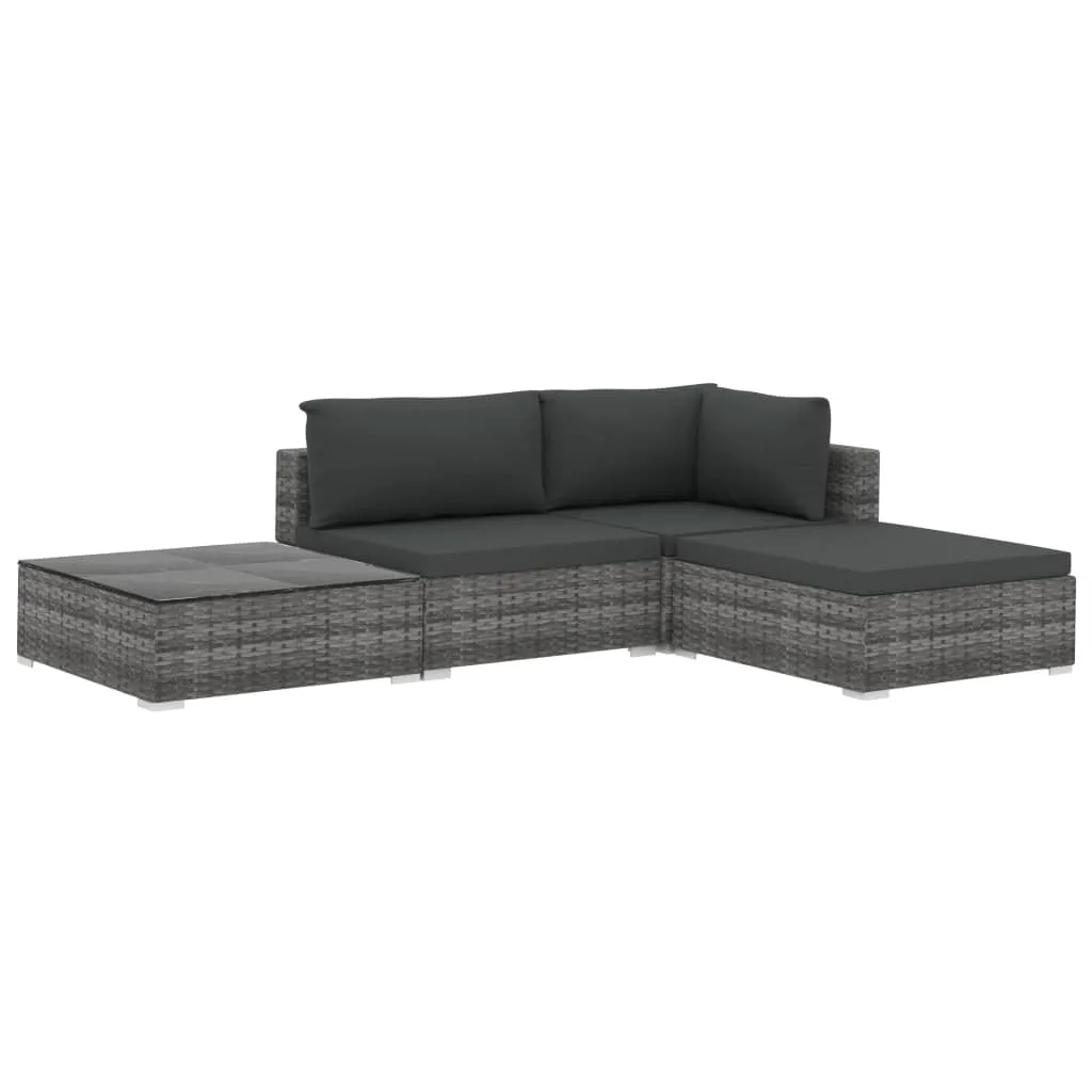 Set mobilier de grădină cu perne, 4 piese, gri, poliratan - imagine 2
