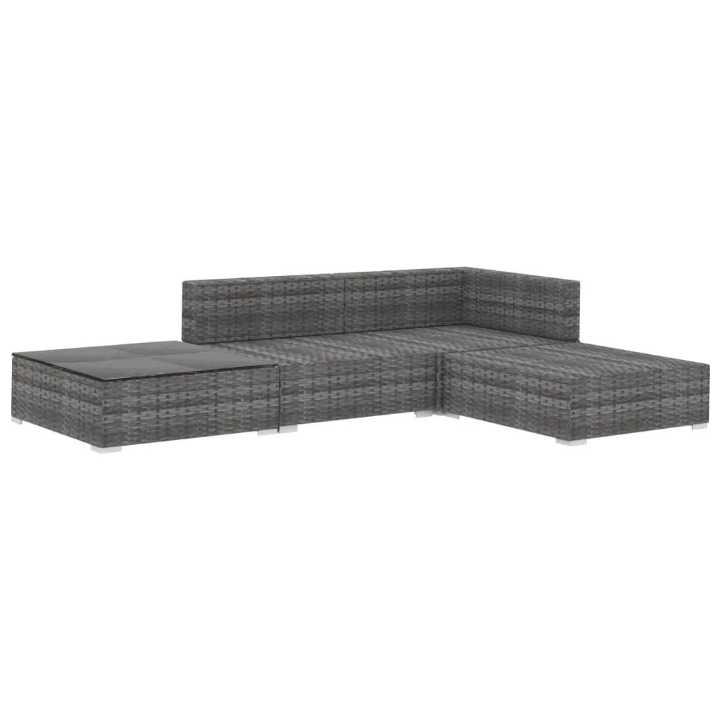 Set mobilier de grădină cu perne, 4 piese, gri, poliratan - imagine 3
