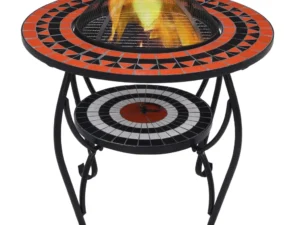 Masă cu vatră de foc, mozaic, cărămiziu și alb, 68 cm, ceramică