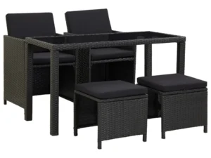 Set mobilier de exterior cu perne, 5 piese, negru, poliratan
