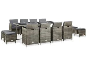 Set mobilier de exterior cu perne, 13 piese, gri, poliratan