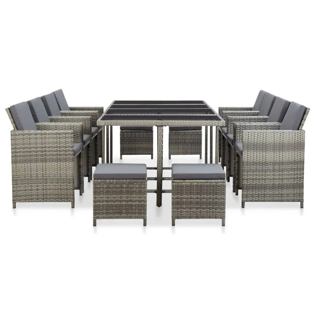 Set mobilier de exterior cu perne, 13 piese, gri, poliratan - imagine 2